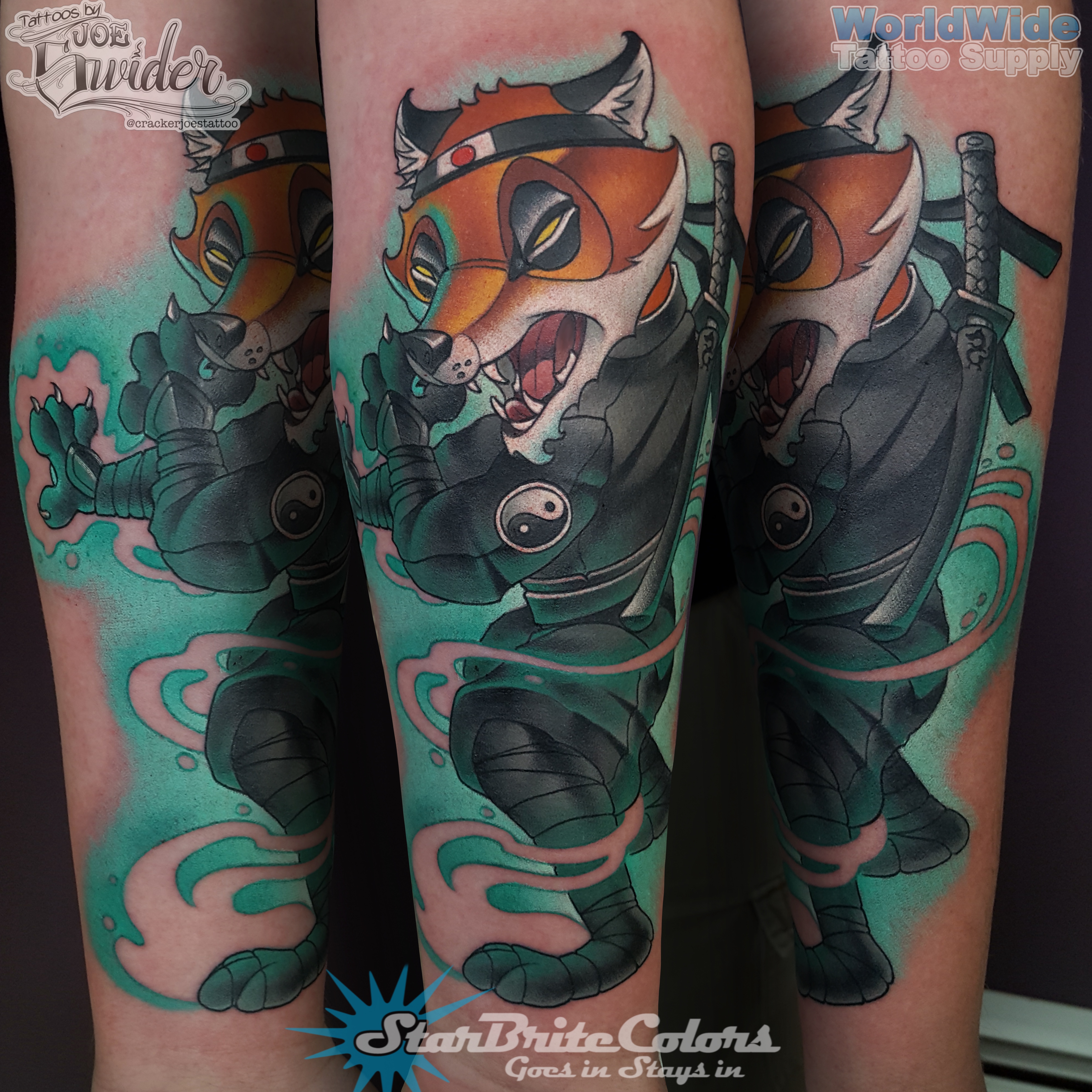 Ninja Fox Tattoo by Connecticut tattoo artist Cracker Joe Swider